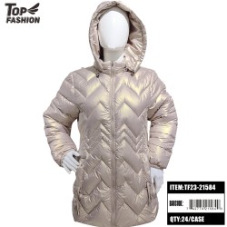 WOMENS CHAMPAGNE HOODED LONG DOWN PADDED JACKET 24PC/CS