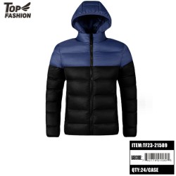 MENS BLACK AND BLUE STITCHING HOODED DOWN JACKET 24PC/CS