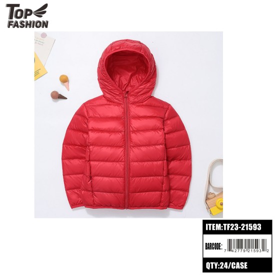 CHILDRENS RED HOODED DOWN PADDED JACKET 24PC/CS