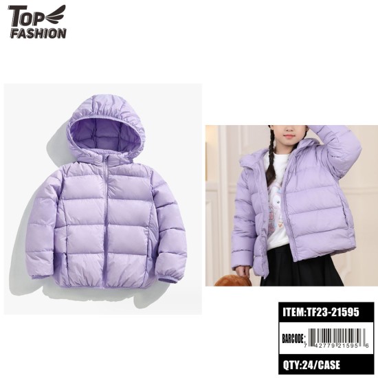 CHILDRENS LAVENDER PURPLE HOODED DOWN PADDED JACKET 24PC/CS