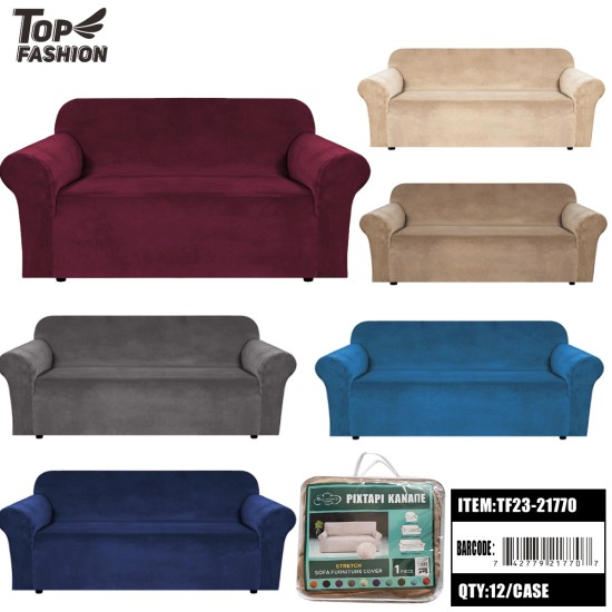 MIXED SIX-COLOR VELVET THREE-SEATER SOFA COVER 12PC/CS