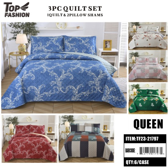 QUEEN SIZE SIX TYPES 120G COTTON PRINTED QUILT 3PC-SET 6PC/CS