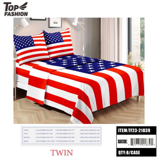 80G TWIN SIZE AMERICAN FLAG BED SHEET SET 8PC/CS