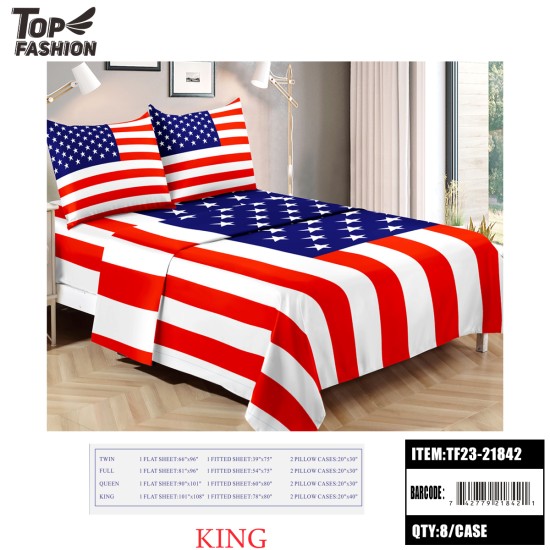 80G KING SIZE AMERICAN FLAG BED SHEET SET OF FOUR 8PC/CS