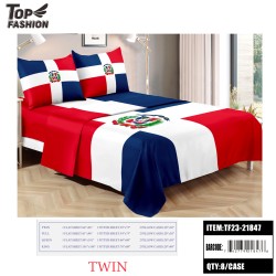 80G TWIN SIZE DOMINICAN FLAG BED SHEET SET OF THREE 8PC/CS