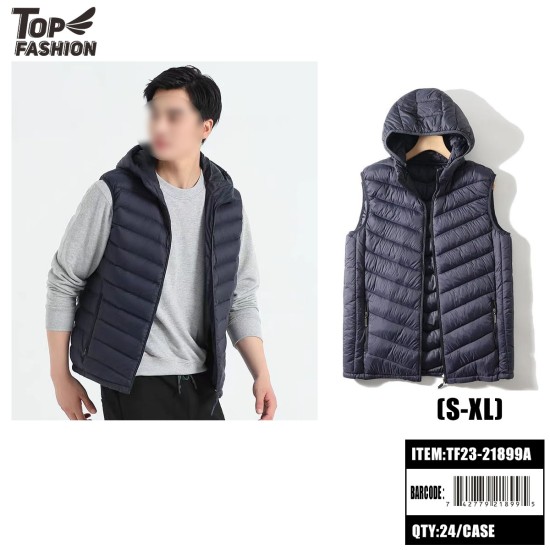 MENS NAVY BLUE HOODED DOWN COTTON VEST(S-XL) 24PC/CS