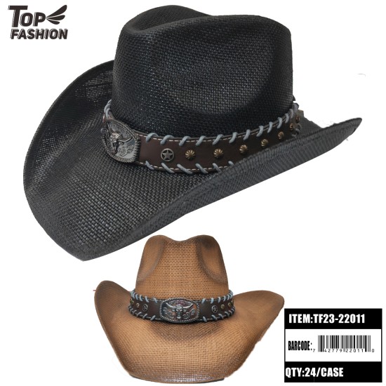 MIXED 3 COLORS PAPER COWBOY HAT (BLACK MEDIUM BROWN) 12PC/CS