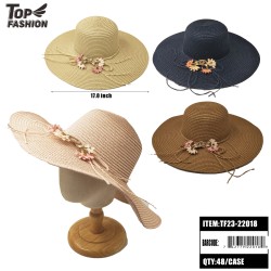 MIXED 4-COLOR FLOWER PAPER ROPE WOMENS HAT 48PC/CS