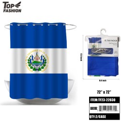 EL SALVADOR FLAG 12 IRON HOOK SHOWER CURTAIN 24PC/CS