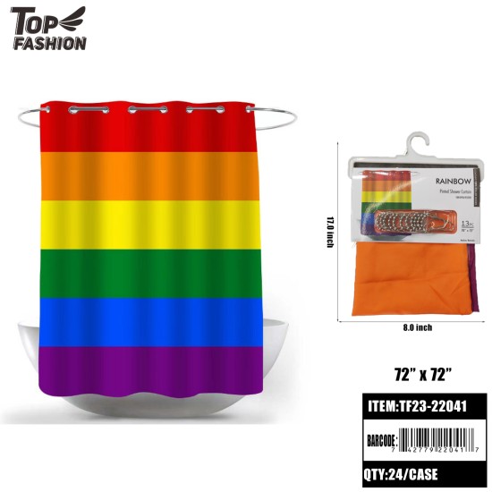 RAINBOW FLAG 12 IRON HOOK SHOWER CURTAIN 24PC/CS