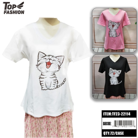 WOMENS 3 COLOR CAT SIL MILK T-SHIRT 72PC/CS