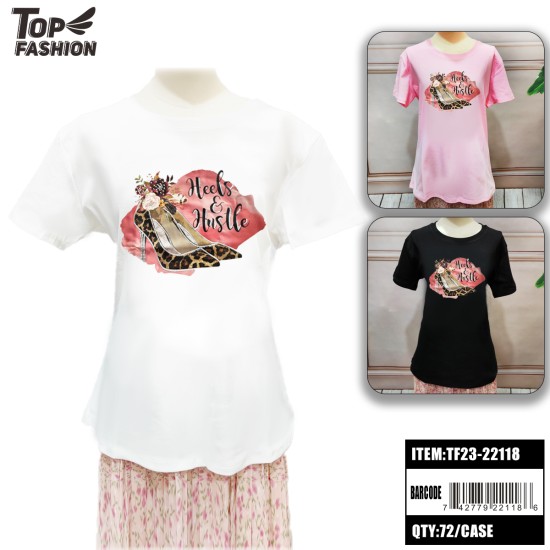 WOMENS 3-COLOR HIGH HEELS PRINTED MILK SILK T-SHIRT 72PC/CS