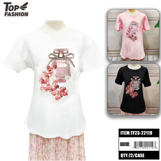 WOMENS 3-COLOR PERFUME PRINTED MILK SILK T-SHIRT 72PC/CS