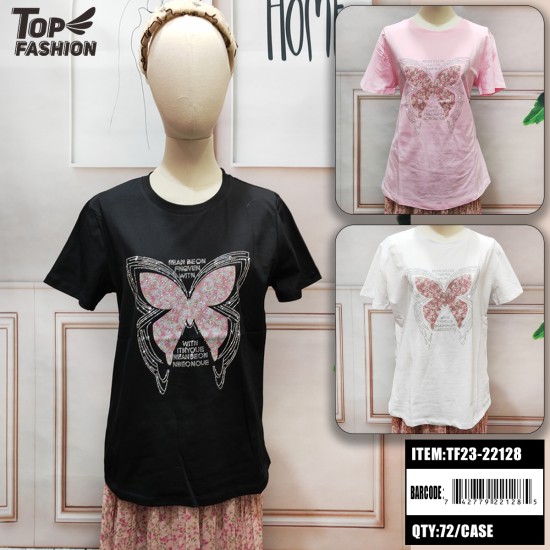 BUTTERFLY HEAT TRANSFER ROUND NECK COTTON T-SHIRT 72PC/CS