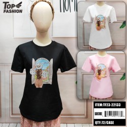 MIXED 3-COLOR PRINTED ROUND NECK COTTON T-SHIRT 72PC/CS