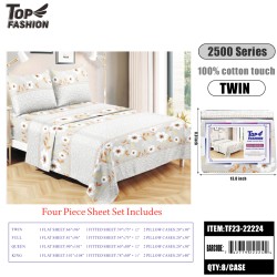 80G TWIN SIZE  WHITE FLOWERS 3-PIECE BED SHEET SET 8PC/CS