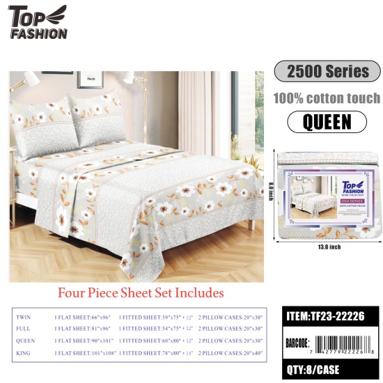 80G QUEEN SIZE WHITE FLOWERS FOUR-PIECE BED SHEET SET 8PC/CS