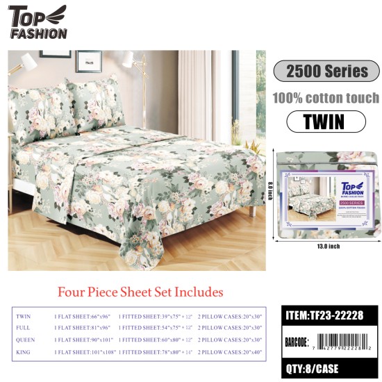 80G TWIN SIZE  MORNING GLORY 3-PIECE BED SHEET SET 8PC/CS