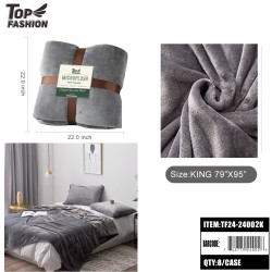 KING SIZE GREY PLAIN FLANNEL BLANKET 8PC/CS