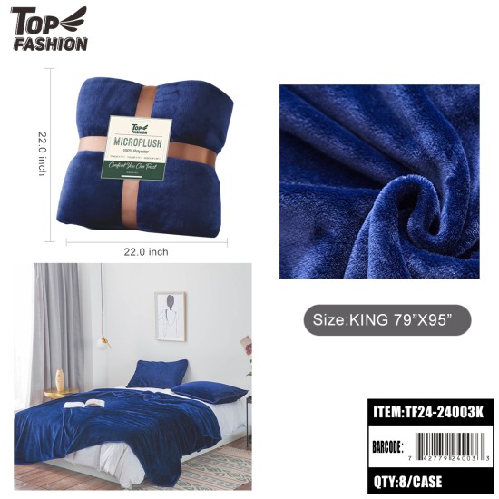 KING SIZE ROYAL BLUE PLAIN FLANNEL BLANKET 8PC/CS