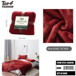 KING SIZE BURGUNDY PLAIN FLANNEL BLANKET 8PC/CS