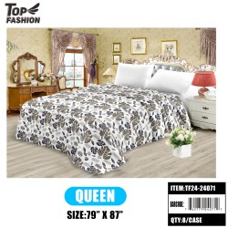 QUEEN SIZE FEATHER PRINTED FLANNEL BLANKET 8PC/CS