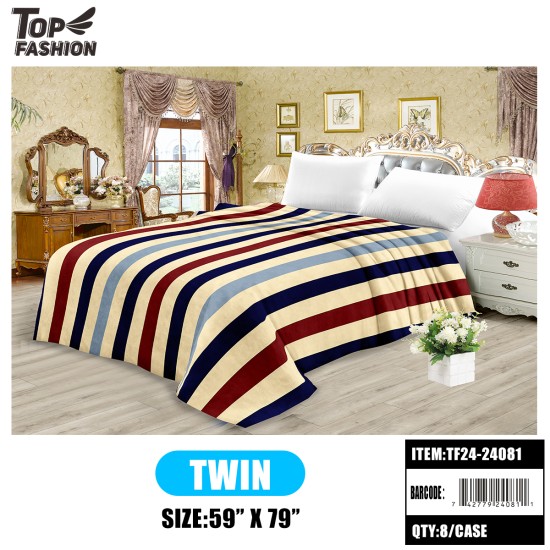 TWIN SIZE COLORFUL STRIPE FLANNEL BLANKET 8PC/CS