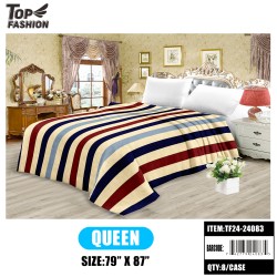 QUEEN SIZE COLORFUL STRIPE FLANNEL BLANKET 8PC/CS