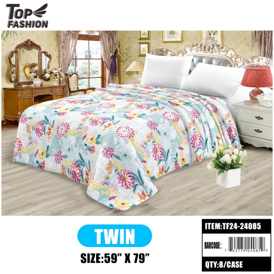 TWIN SIZE PRINTED FLOWER FLANNEL BLANKET 8PC/CS