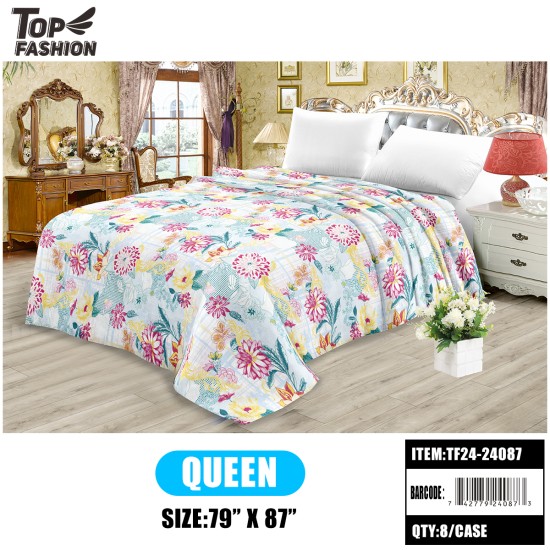 QUEEN SIZE PRINTED FLOWER FLANNEL BLANKET 8PC/CS