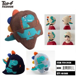 CHILDRENS 4-COLOR DINOSAUR PLUS PLUSH WOOL HAT 48PC/CS