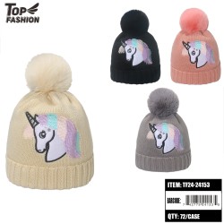 CHILDRENS 4-COLOR UNICORN HAT 72PC/CS