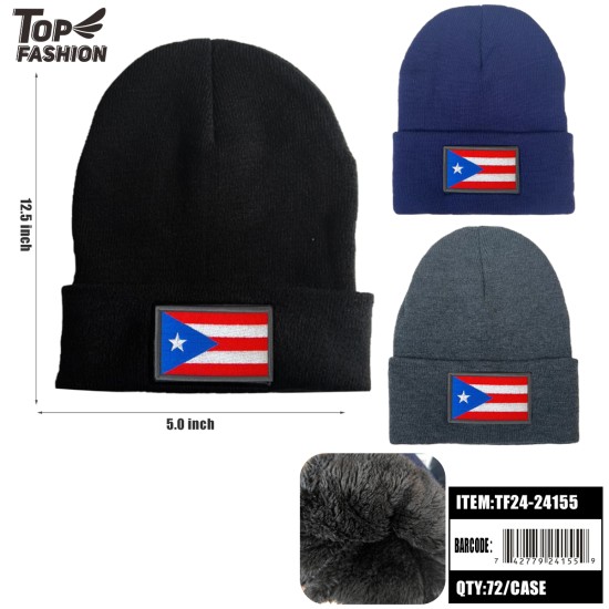 PUERTO RICO FLAG 3-COLOR FLEECE KNITTED HAT 72PC/CS