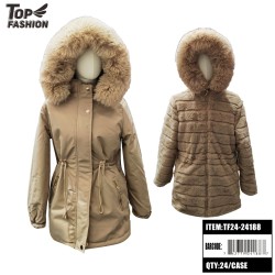WOMENS KHAKI DOUBLE-SIDED RABBIT FUR LONG COAT 24PC/CS