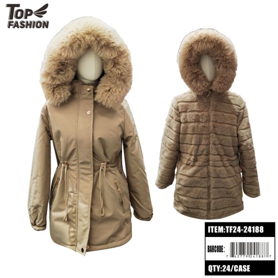 WOMENS KHAKI DOUBLE-SIDED RABBIT FUR LONG COAT 24PC/CS