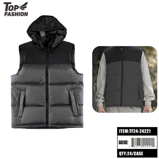 MENS GREY HOODED DOWN VEST 48PC/CS