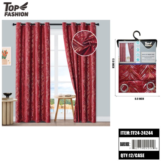 BURGUNDY GOLD STAMPING 84 BLACKOUT CURTAINS 12PC/CS