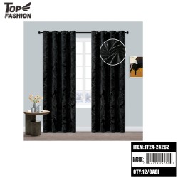 84 LEAF EMBOSSED BLACKOUT CURTAIN (BLACK) 12PC/CS