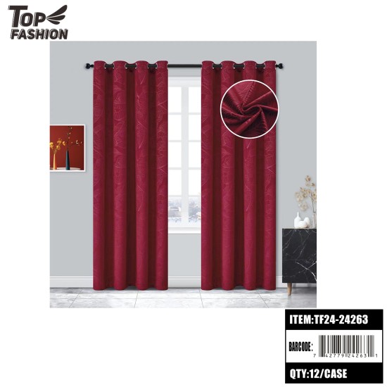 84 LEAF EMBOSSED BLACKOUT CURTAINS (WINE RED) 12PC/CS