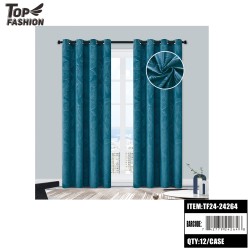 84 LEAF EMBOSSED BLACKOUT CURTAINS (BLUE) 12PC/CS