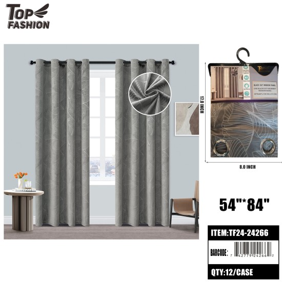 84 LEAF EMBOSSED BLACKOUT CURTAINS (GRAY) 12PC/CS