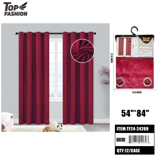 84 GRASS EMBOSSED BLACKOUT CURTAINS (WINE RED) 12PC/CS