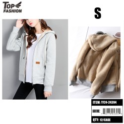 S SIZE DARK GREY SHERPA HOODED ZIP-UP JACKET 12PC/CS