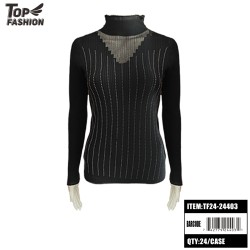 BLACK HOT-DRILLED TIGHT-FITTING WOOL SWEATER 24PC/CS