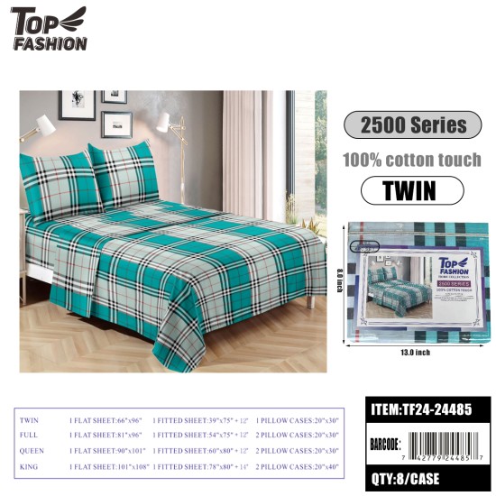 80G TWIN SIZE SIMPLE PLAID BED SHEET 3PCS SET 8PC/CS