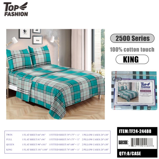 80G KING SIZE SIMPLE PLAID BED SHEET 4PCS SET 8PC/CS