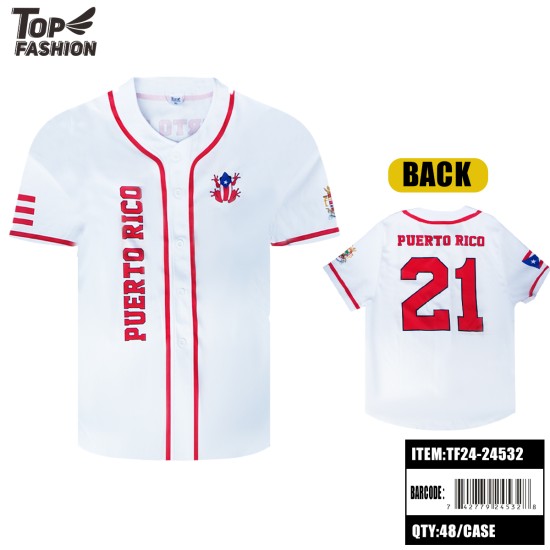 PUERTO RICO BUTTON BASEBALL JERSEY (WHITE)S-XL 48PC/CS