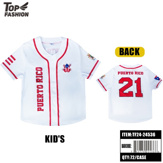 PUERTO RICO KIDS WHITE BUTTON BASEBALL JACKET 72PC/CS