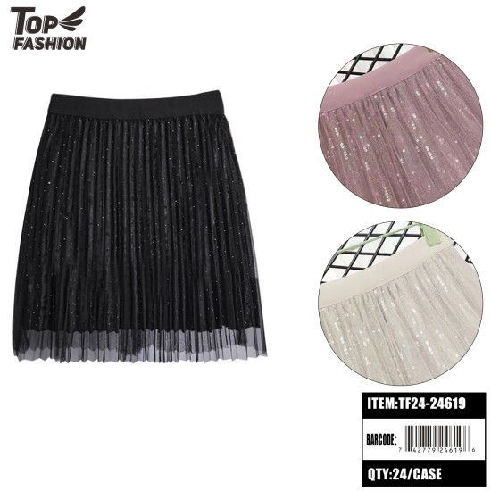 MIXED 3 COLORS SEQUINED PLEATED SKIRT 24PC/CS