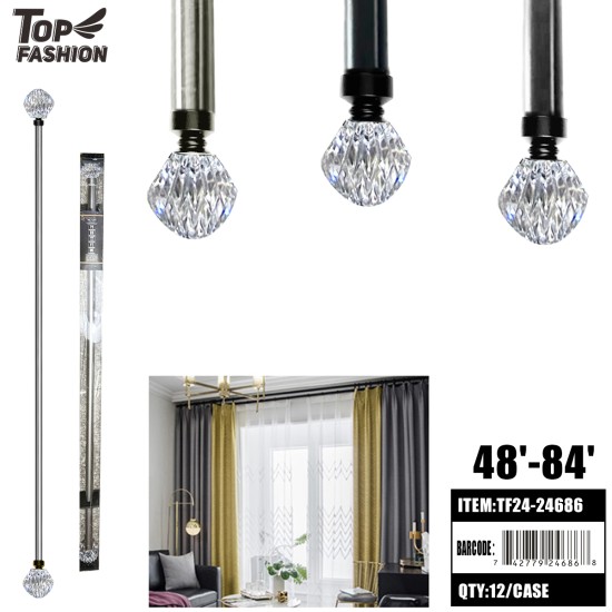 48"-84" RETRACTABLE 3-COLOR ACRYLIC CURTAIN ROD 12PC/CS